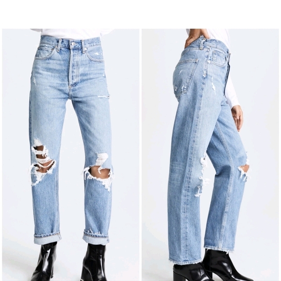 Agolde 90s Jeans in Fall Out Distressed Mid Rise Loose Fit Button Fly Sz 23 - Picture 2 of 12